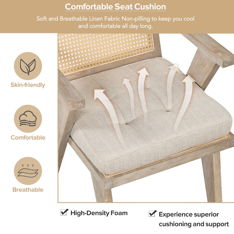 Mid-Century Modern Chair Accent Chair with Handcrafted Rattan Backrest and Padded Seat - 25.30" L x 22.80" W x 31.60" H