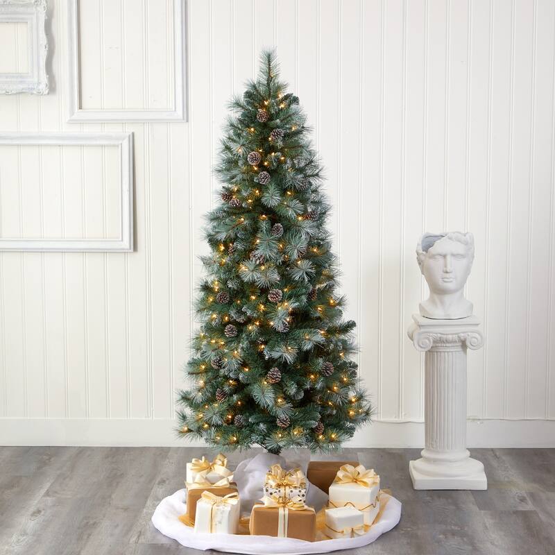 6Ft Mountain Pine Christmas Tree with Lights - Holiday Decor, Artificial Tree, Festive Holiday Tree, White Pine Tree