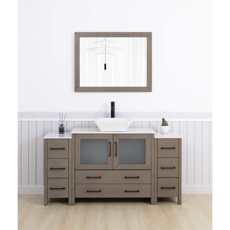Vanity Art 60-inch Single Sink Bathroom Vanity Set With Engineered Marble Top and Free Mirror - 60 x 18.5 x 36 Inches