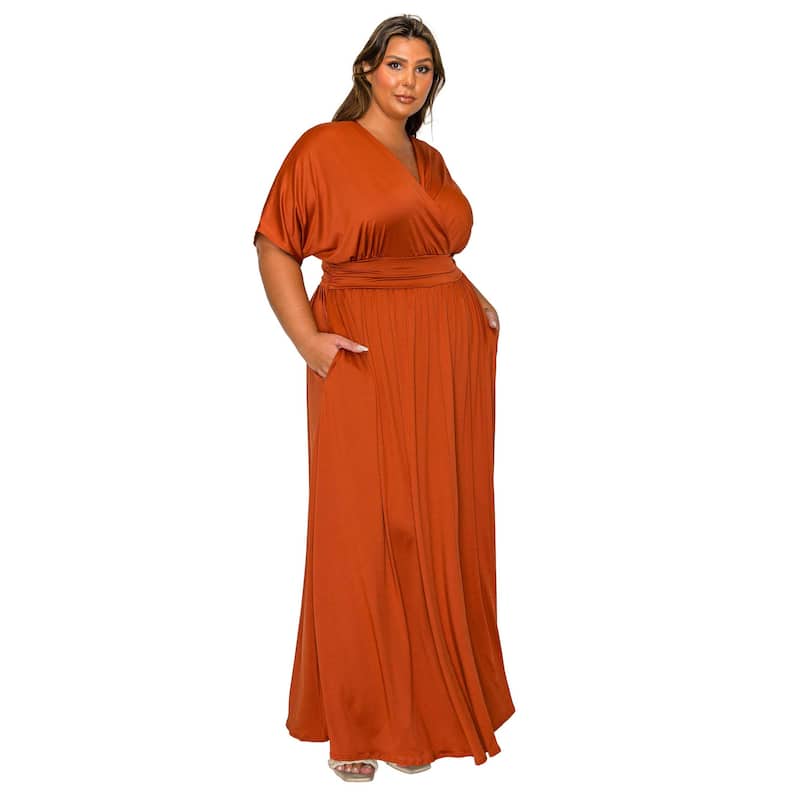 L I V D Women's Plus Size Raffi Pocket Empire Waist Maxi Dress