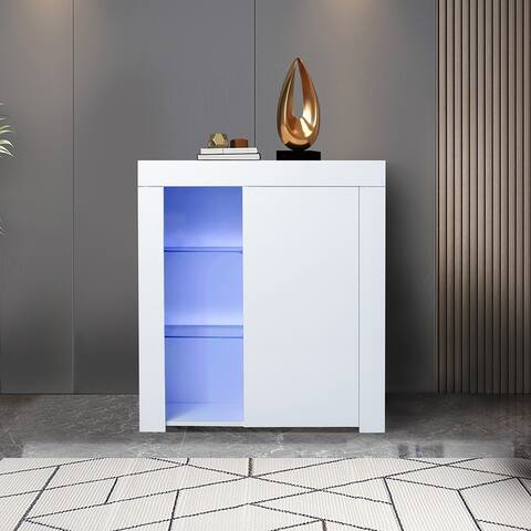 Kitchen Sideboard Cupboard White High Gloss with Blue LED Light