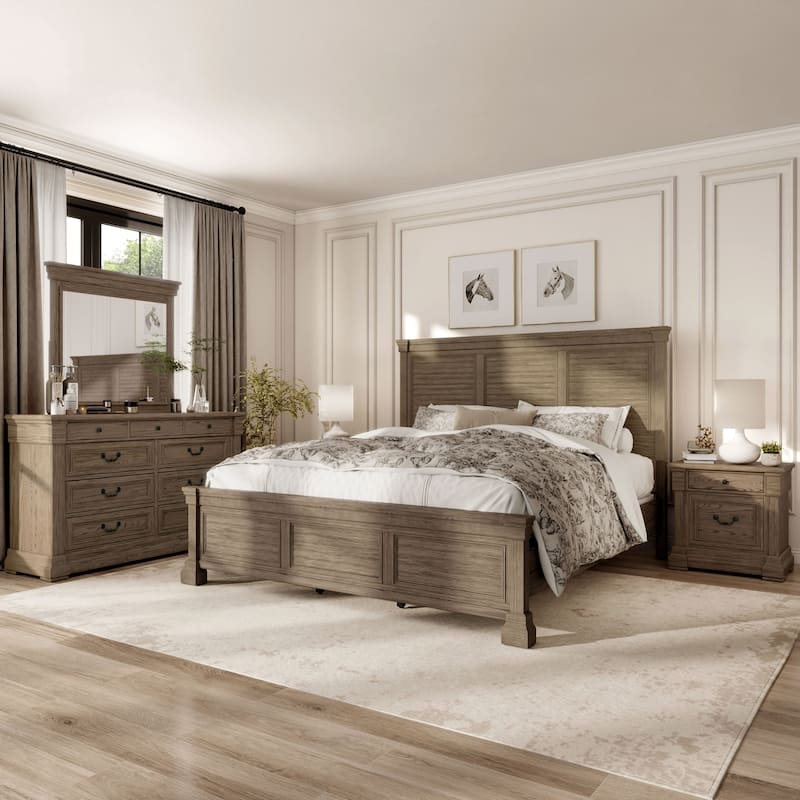Furniture of America Wacine 5-Piece Weathered Grey Solid Wood Panel Bedroom Set - King