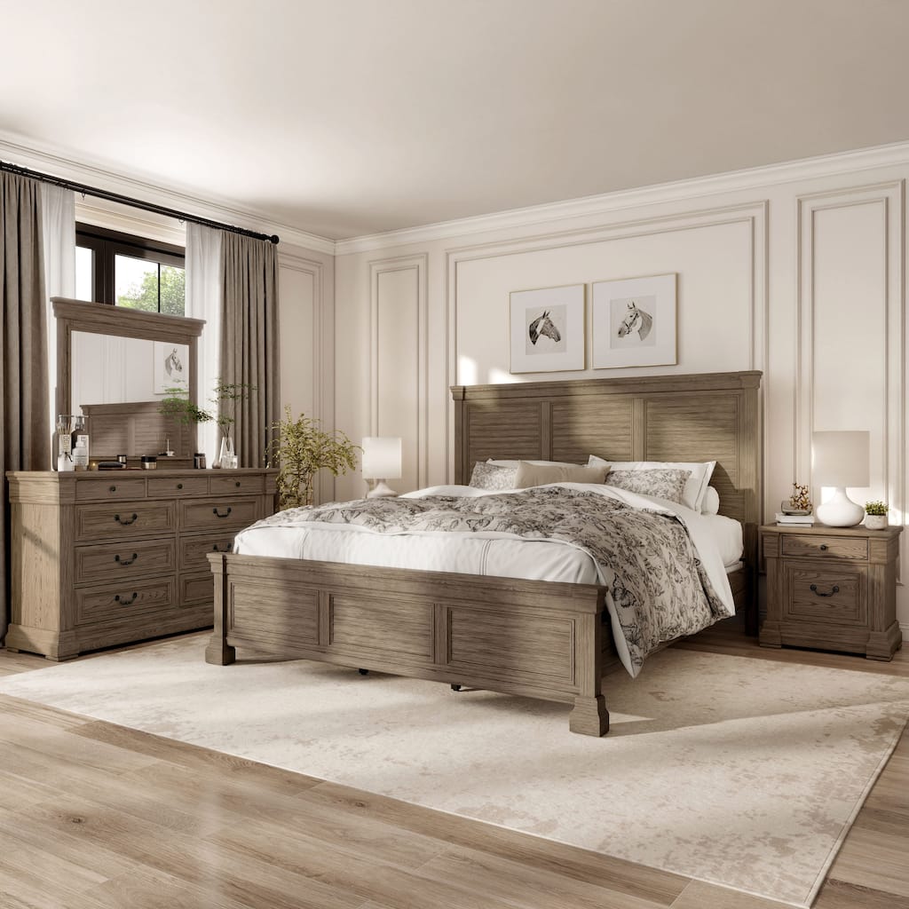 Furniture of America Wacine 5-Piece Weathered Grey Solid Wood Panel Bedroom Set