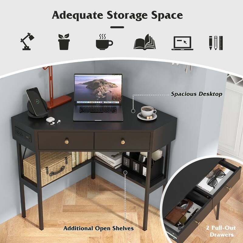 Costway Corner Computer Desk Writing Workstation Study Desk w/ 2