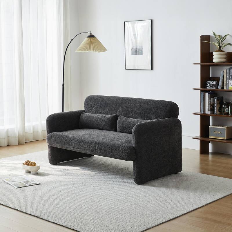 Stylish Velvet 2 Seat Sofa Accent Sofa with Lumbar Pillow, Loveseat Sofa Couch with Wood Frame for Living Room