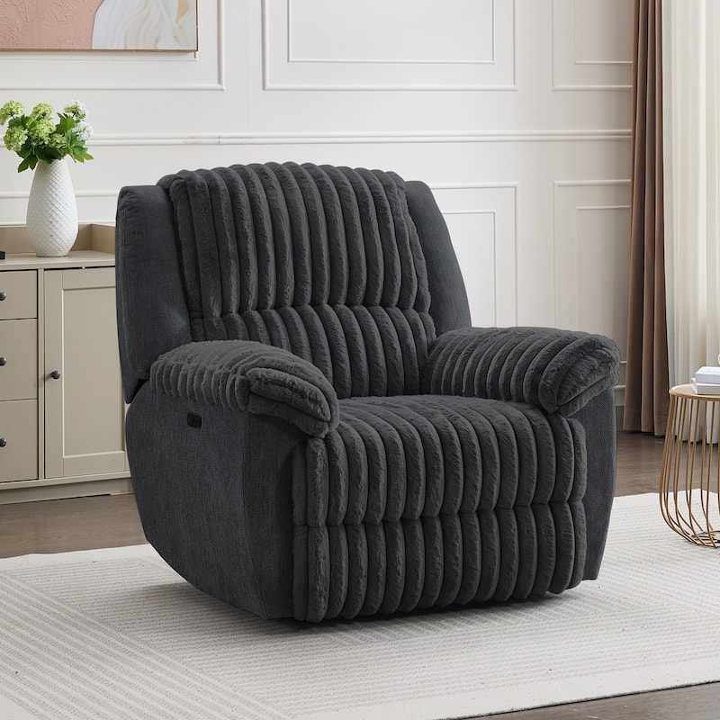 Power Reclining Chair Fabric Two Tones with USB and Padded Seats - Black