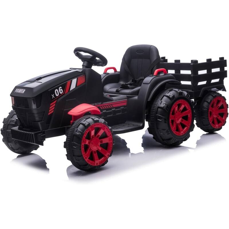 Kids Ride On Tractor with Trailer, 12V Battery Powered Electric