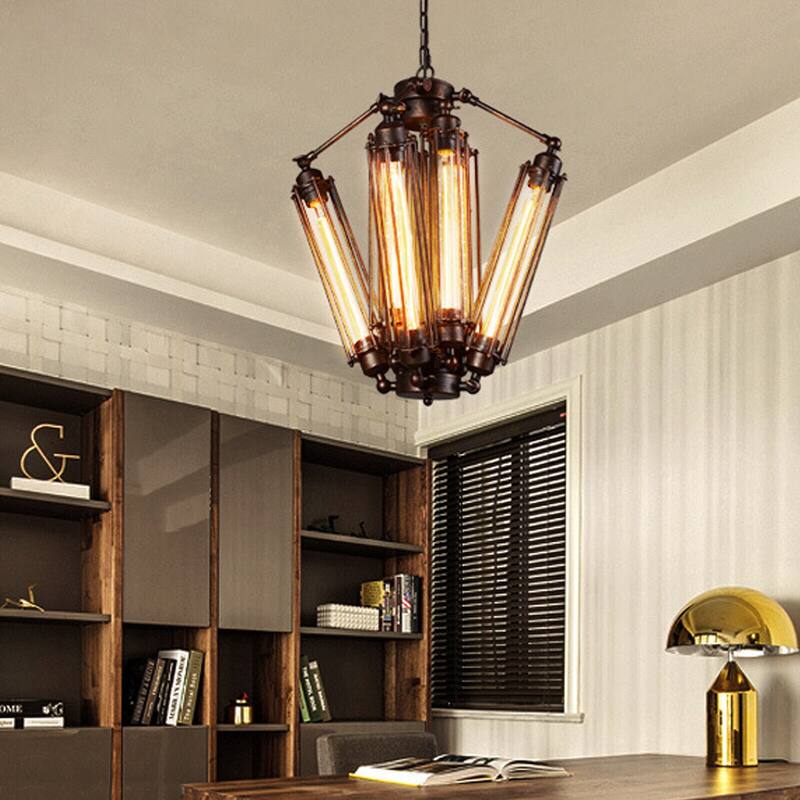 Black 8 Light Unique Pendant Steampunk Geometric Chandelier - 18.5x20.7in