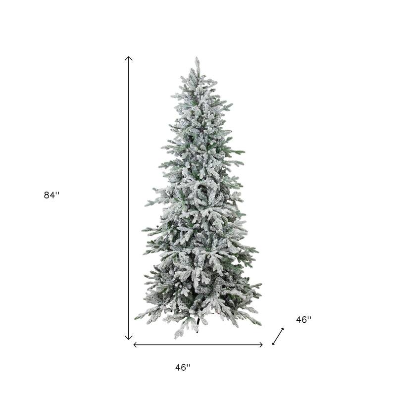 HomeRoots 7' Slender Flocked Pine Christmas Tree - Green/White - 46.00 in. x 84.00 in. x 46.00 in.