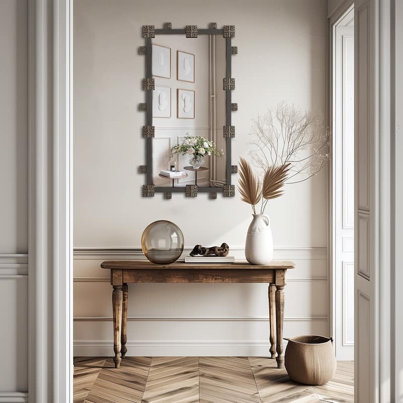 Industrial Rectangle Accent Mirror with Decorative Resin Piece Wall Art Mirror