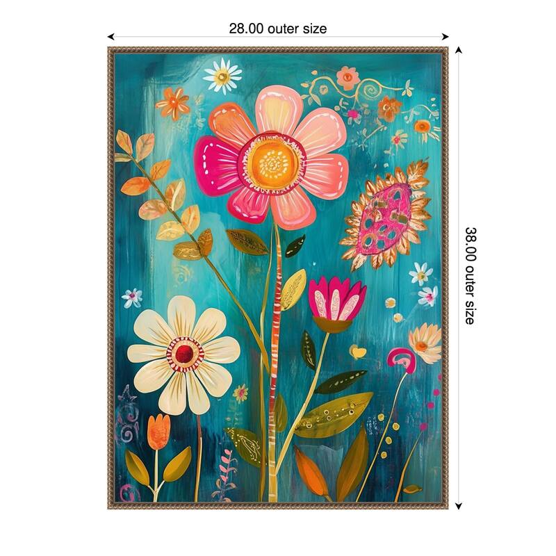 Whimsy Blooms by Tradelink inhouse artist Framed Canvas Wall Art Print - 28 x 38 in
