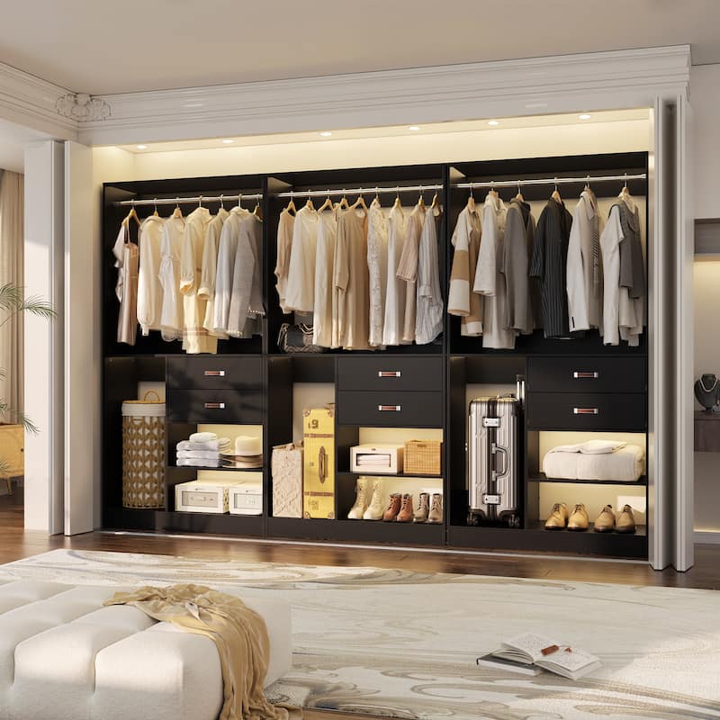 40'' Large Closet System with Shelves and 2 Drawers, Freestanding Closet Organizer with Hanging Rods - 3pcs - Black
