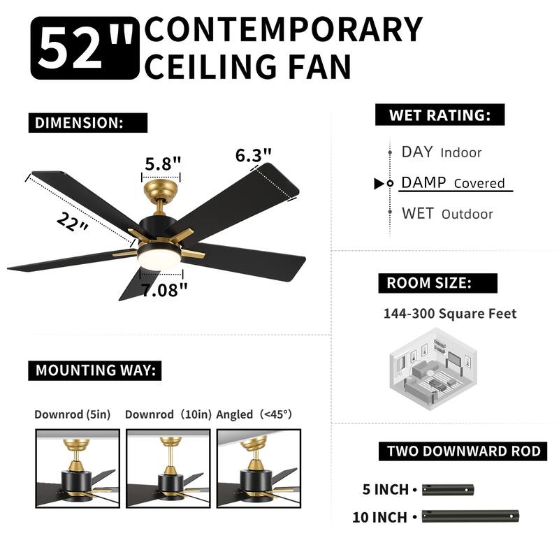 52 Inch Smart Ceiling Fan with Light Remote and APP Control