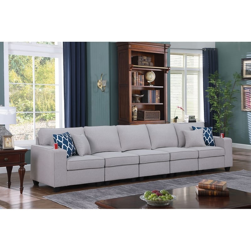 Cooper Linen 5-Seater Sofa with Cupholder