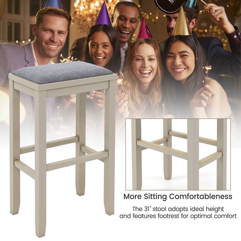 Costway Set of 2 Upholstered Bar Stools Wooden Counter Height Dining