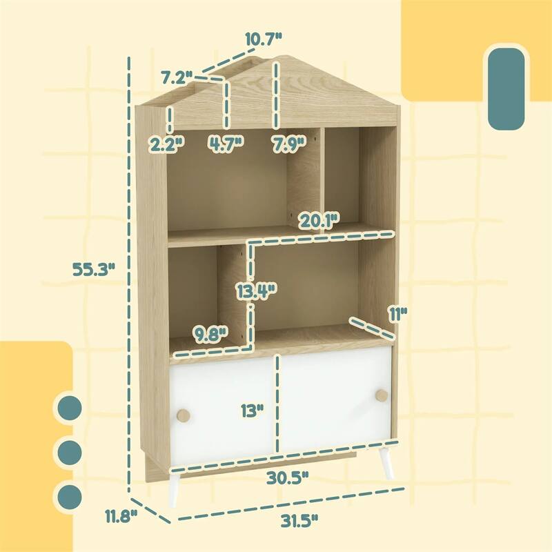 Montessori Toy Shelf for Kids with Spacious Storage Compartments and Sliding Door Cabinet - 31.5" L x 11.8" W x 55.3" H