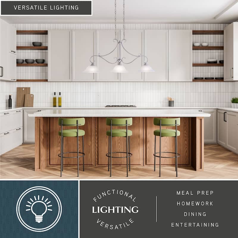 Monrovia 3L Linear Chandelier Island Pendant Light Fixture White Glass - 43.75-in W x 20.25-in H x 11.25-in D