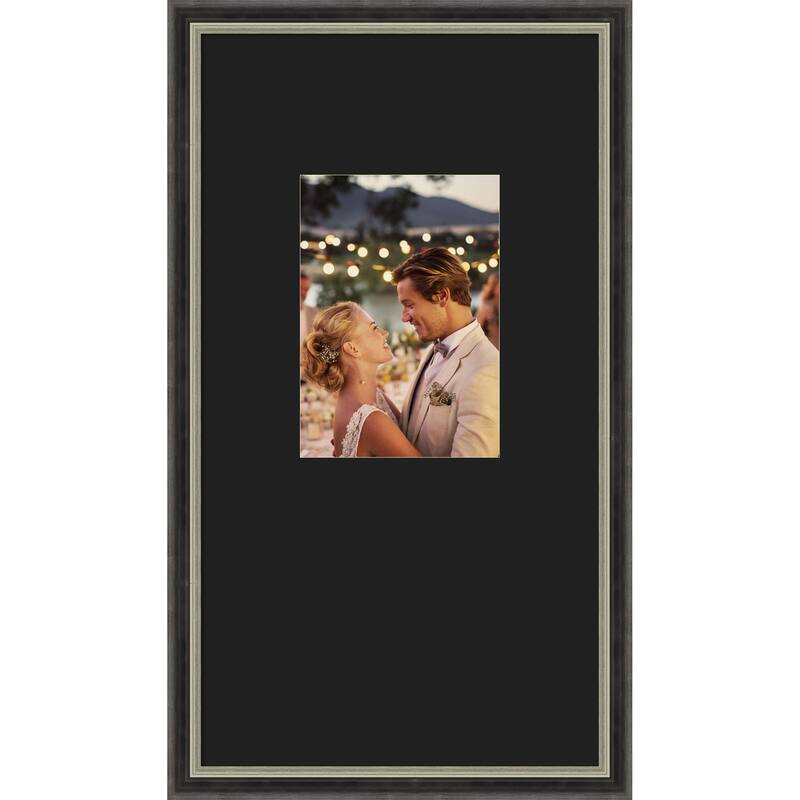 Theo Black Silver Narrow Framed Picture Frame, Photo Frame - 10x18 Matted Black 5x7 - Theo Black Silver Narrow