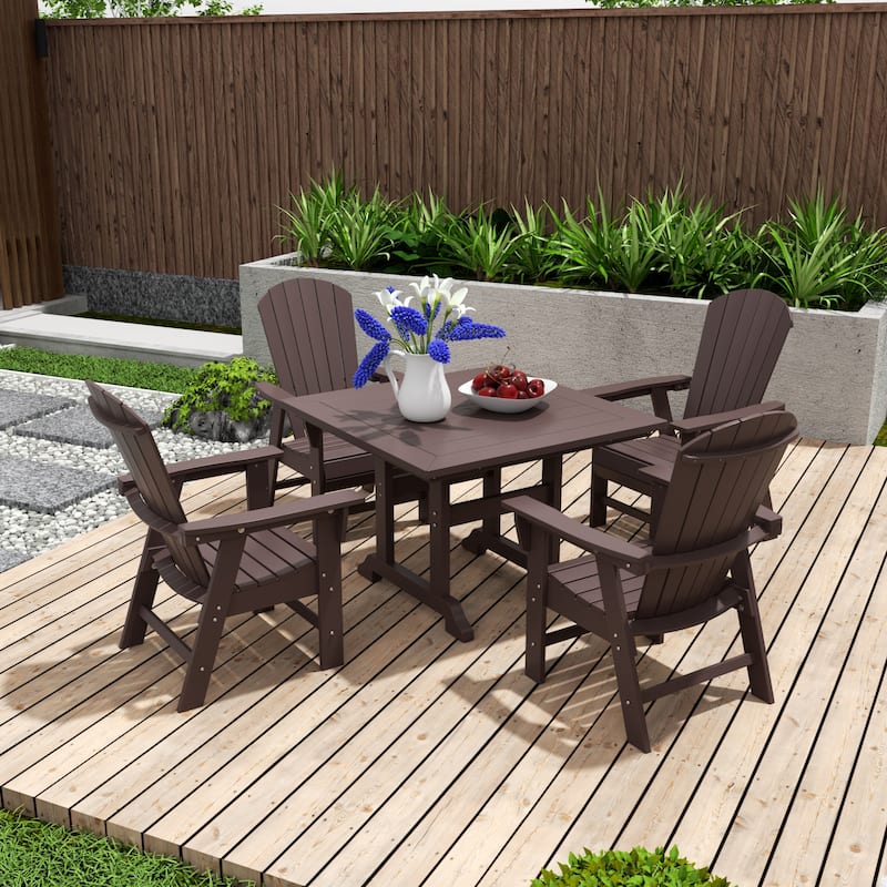 Altura 5-Piece Square Poly Eco-Friendly All Weather Outdoor Dining Set with Armchairs - Dark Brown