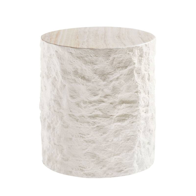 GDF Studio - Aries Modern Fiberglass Round Side Table with Imitation Stone Design