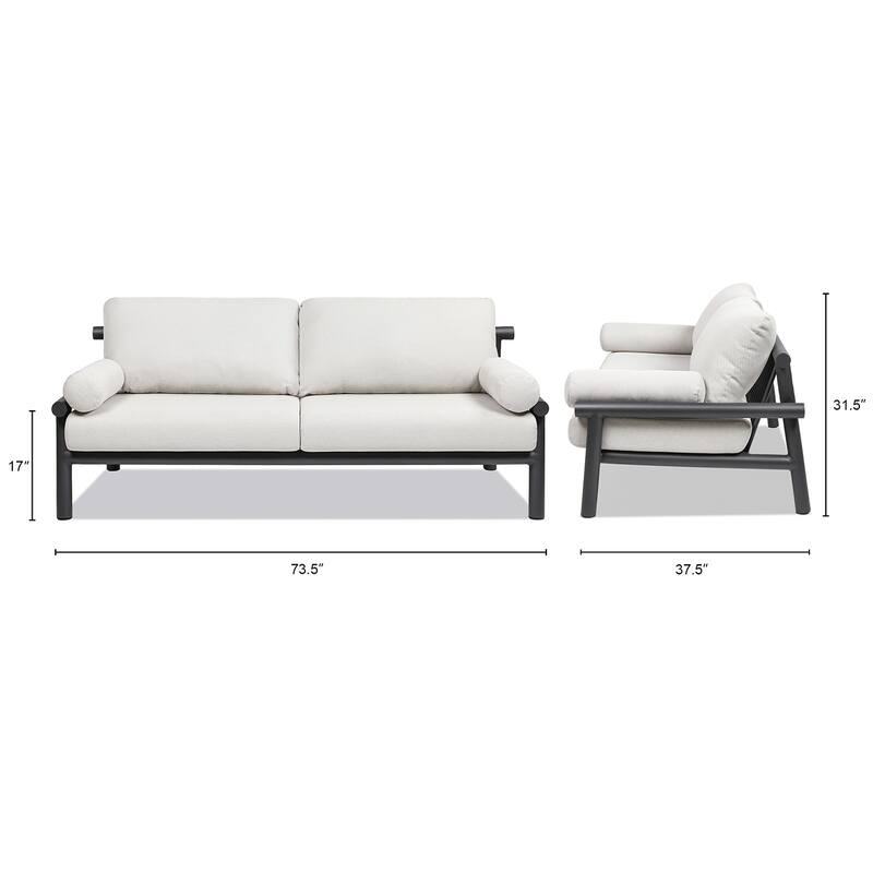 Zara 73.5" Aluminum Black Dowel Deep Seating Patio Loveseat with Cushions