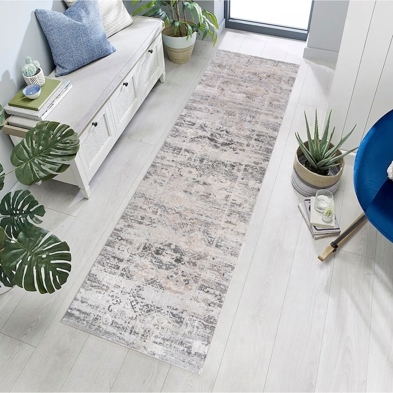 Bowman Classic Distressed Gray/Ivory Area Rug - 2'7 x 7'9 Runner