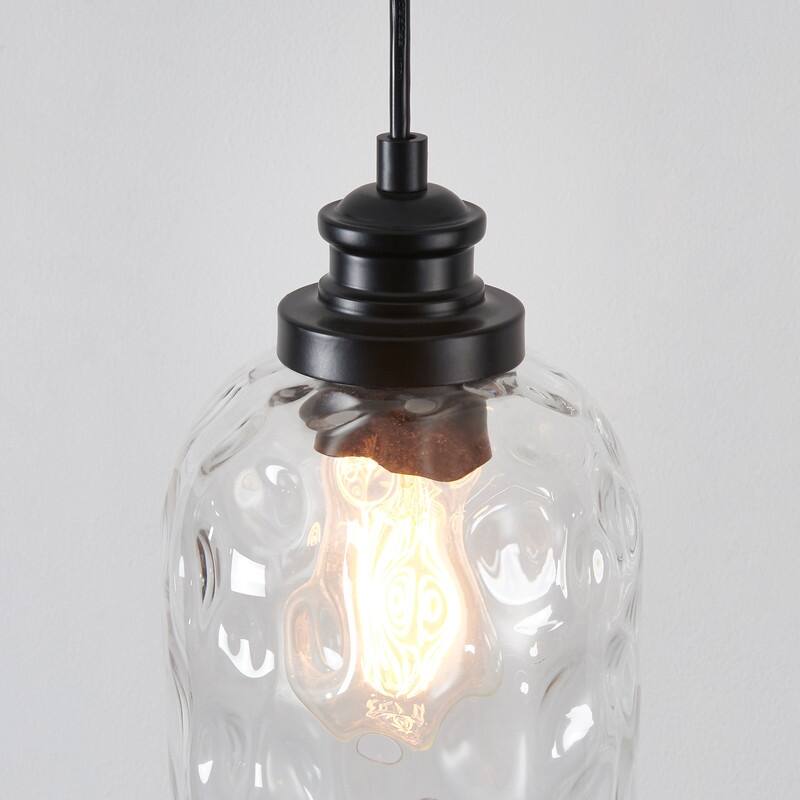 KAWOTI 83" Adjustable Pendant Light with Hammered Glass Shade
