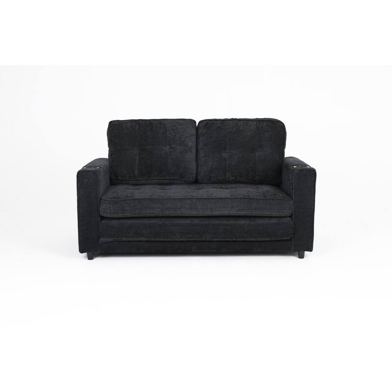 Sofa Bed with Pull-Out Straps, Velvet Sleeper Sofa with Side Storage Bags, Convertible Lounge Chaise Loveseat Daybed