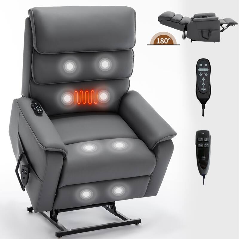 Dual Motor Power Lift Recliner Chair for Elderly, Leatheraire Lay Flat Lift Recliner Chair with Power-Remote, Heat and Massage