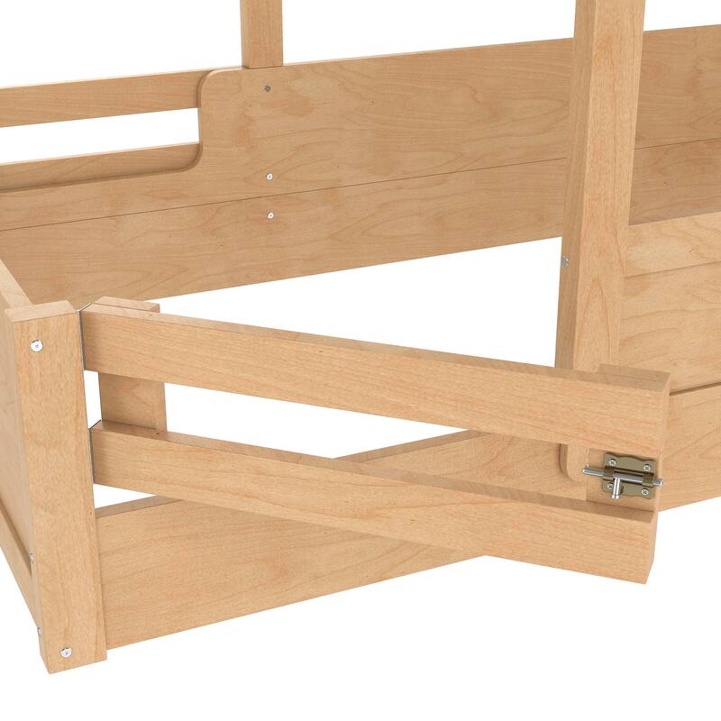 Montessori Floor Bed of 3 Kinds Size, House-shaped Platform Bed with Small Built-in Tray, Signboard and No Slats Design