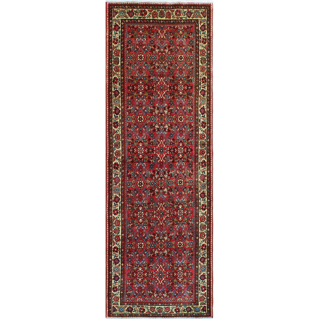 Fine Vintage Distressed Yul Red/Ivory Runner - 3'6" x 10'3"