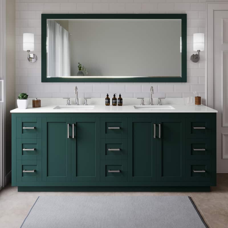 Wyndham Collection WCF292984D-QTZ-US3M70 Miranda 84" Free Standing - Green / White Quartz Top / Brushed Nickel Hardware