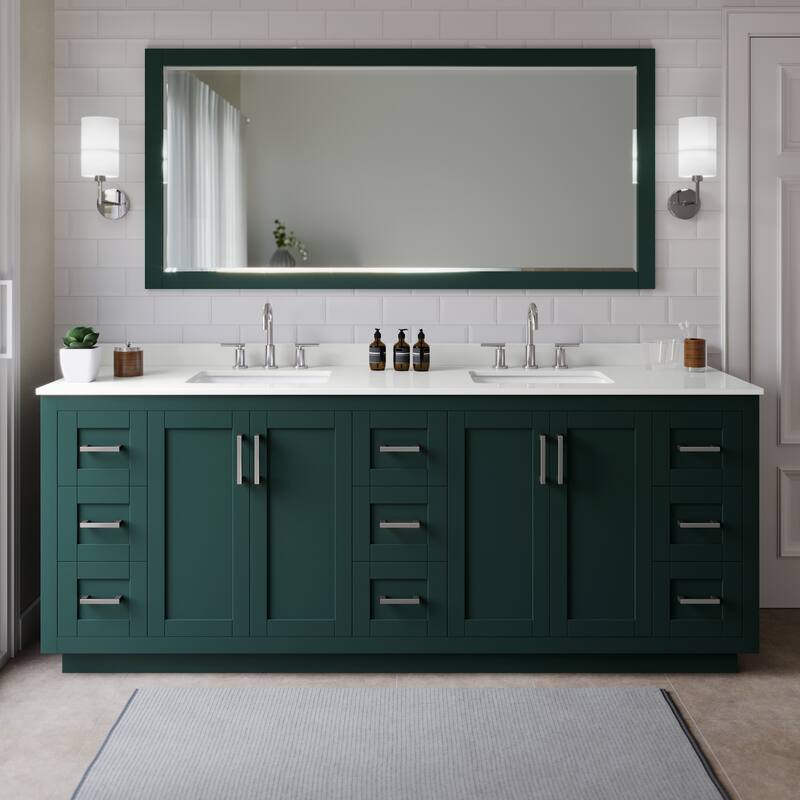 Wyndham Collection WCF292984D-QTZ-US3MXX Miranda 84" Free Standing - Green / White Quartz Top / Brushed Nickel Hardware