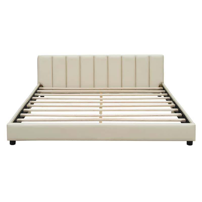 Queen + Twin XL Size Leather Mother and Child Bed Set - Convertible Platform Beds with Safety Rails