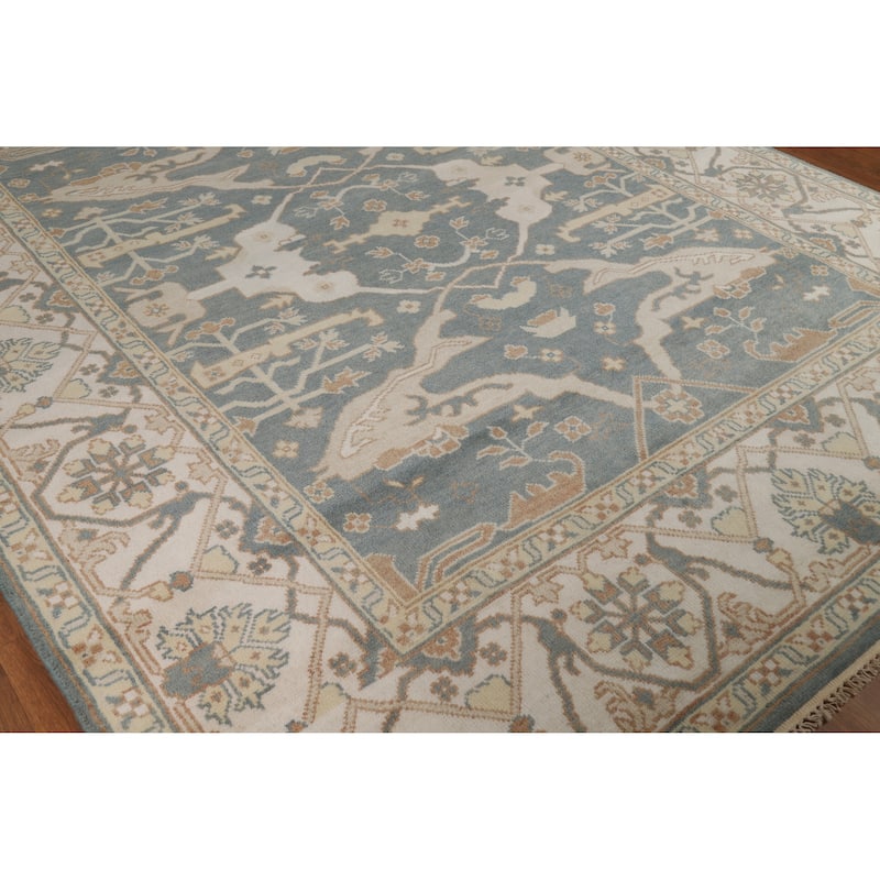 Blue Gray Oushak Indian Area Rug Handmade Wool Carpet - 8'1" x 9'11"