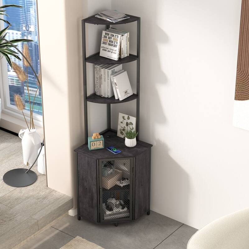 VECELO Tall Bookshelf 63.2"Large Bookcases Organizer with LED Lights Free-Standing Library Bookshelf with 5-Tier Storage Shelves