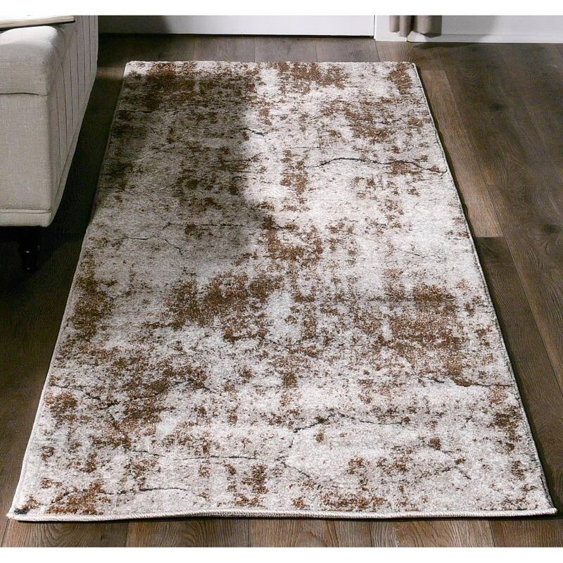 Milan Collection Abstract Stone Area Rug - 2'8'' X 8'1'' - Cream/Brown