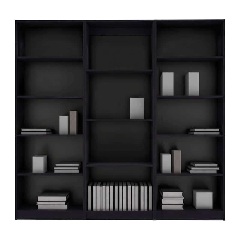 HomeRoots Set of Three Black Wood Four Tier Bookcases