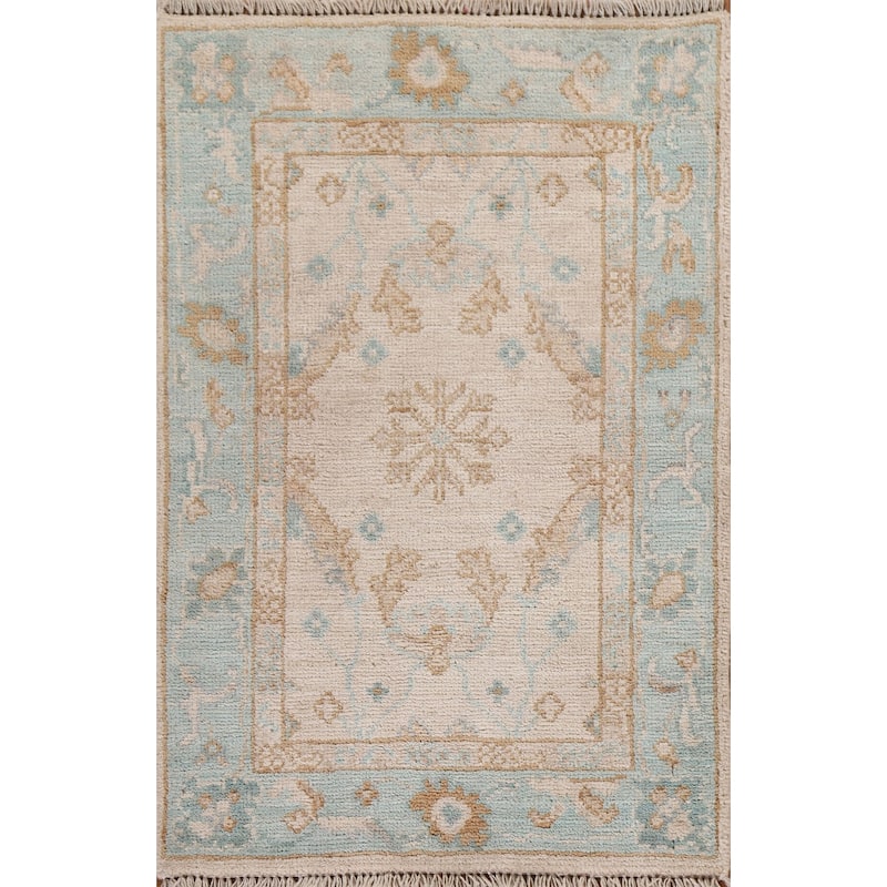 Hand Knotted Oriental 100% Wool Carpet Transitional Geometric Peach Oushak Area Rug - 2' 10'' X 1' 11''