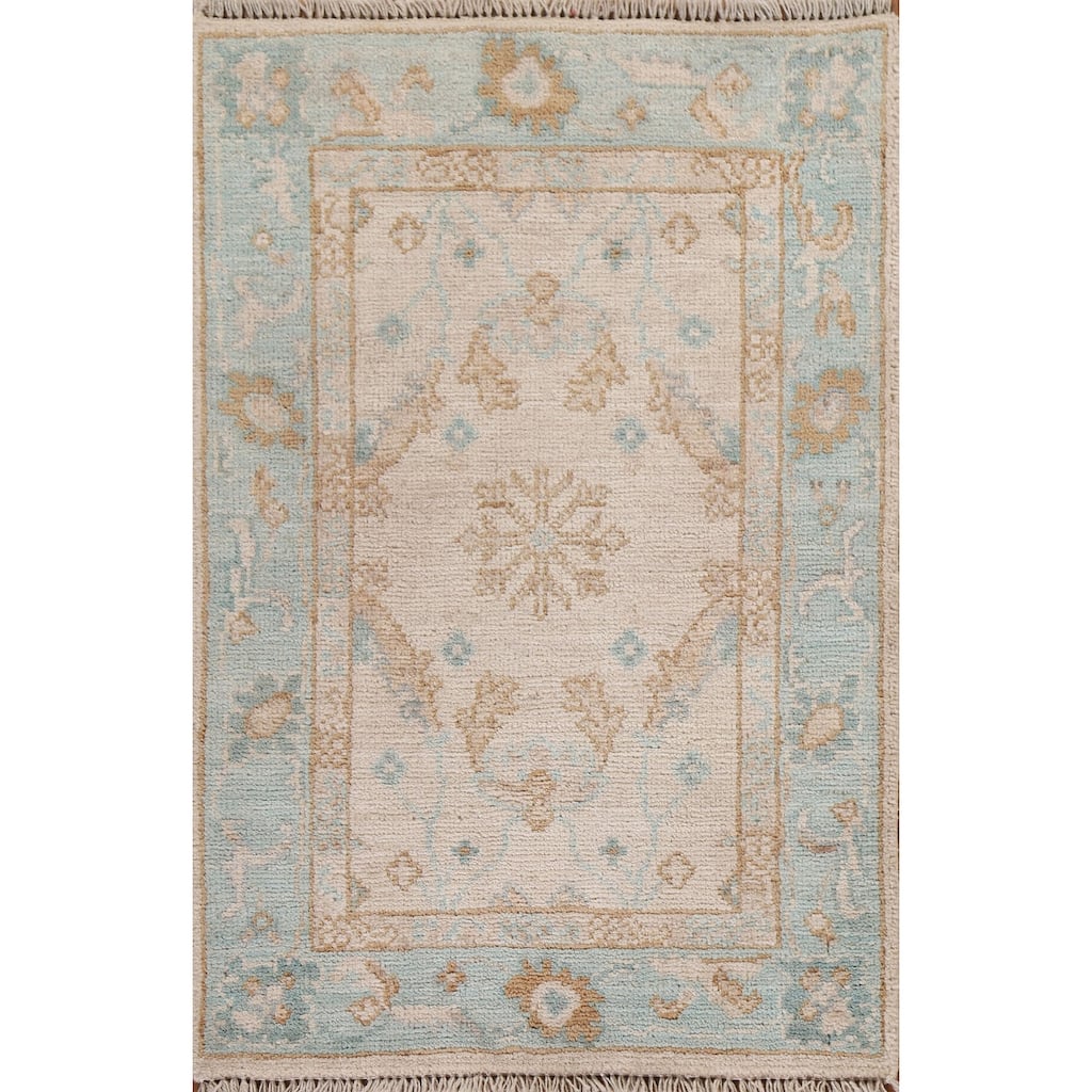 Hand Knotted Oriental 100% Wool Carpet Transitional Geometric Peach Oushak Area Rug - 2' 10'' X 1' 11''