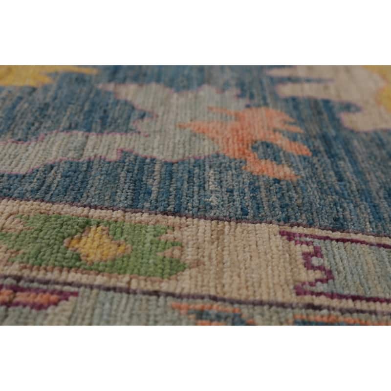 Hand Knotted Oriental 100% Wool Carpet Transitional All-Over Navy Blue & Blues Oushak Area Rug - 14' 1'' X 10' 3''