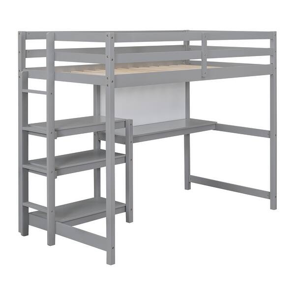 slide 2 of 25, Twin Wood Loft Bed with Shelves, Desk, and Writing Board - Perfect for Homework