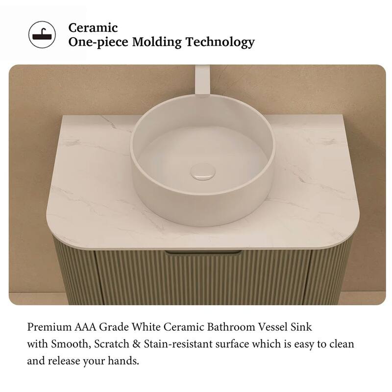 Wall-Mounted Bathroom Vanity with White Round Ceramic Sink