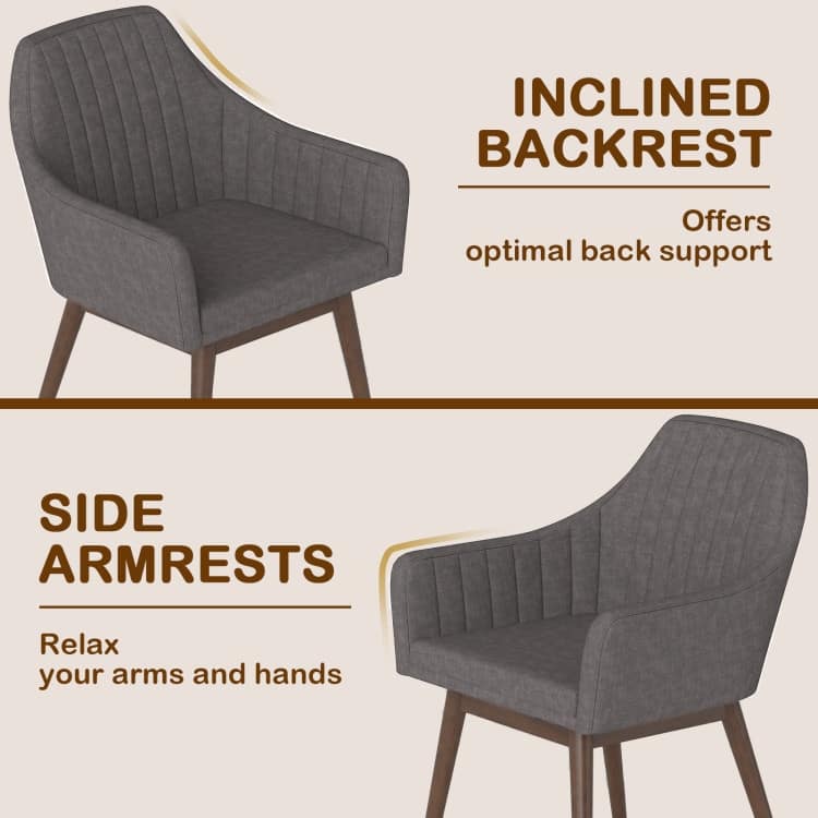 Rubber Wood Dining Chair Set of 2 with Padded Seat and Armrest - 24.5" x 23.5" x 34"