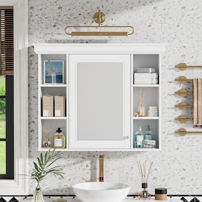 35'' x 28'' White Wall Mounted Bathroom Storage Cabinet with Mirror Door, Modern Bathroom Wall Cabinet, Medicine Cabinet