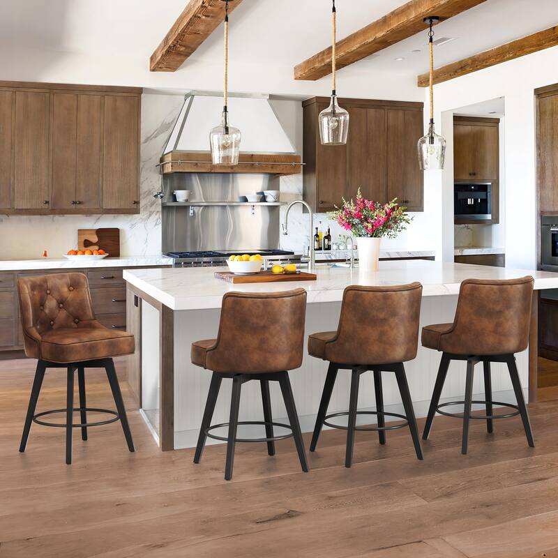 Modern 26.in Swivel Bar stool Upholstered Wooden Counter Height Footrest Armless Stool with Back