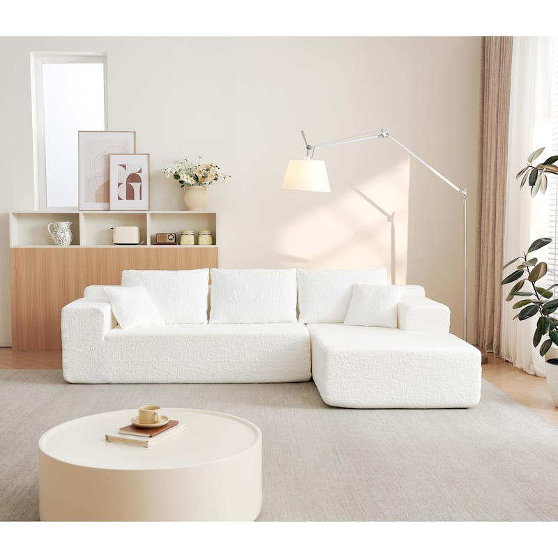 Modular Deep Seat Chaise Lounge Couch Chenille L-shaped Sectional Sofa with Pillows, Connecting Clasps and Non-slip Design