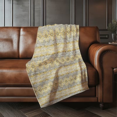 Premium Machine Washable Boho Stripes Sherpa Throw Blanket