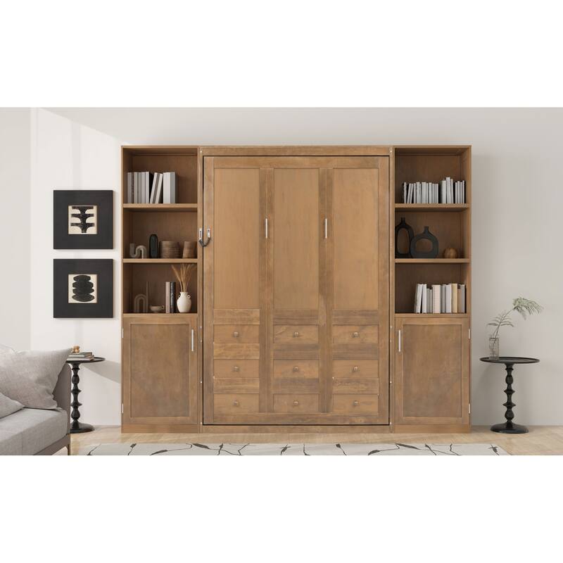 Roomfitters Queen Size Murphy Wall Bed with Shelves and Cabinets, Space Saving
