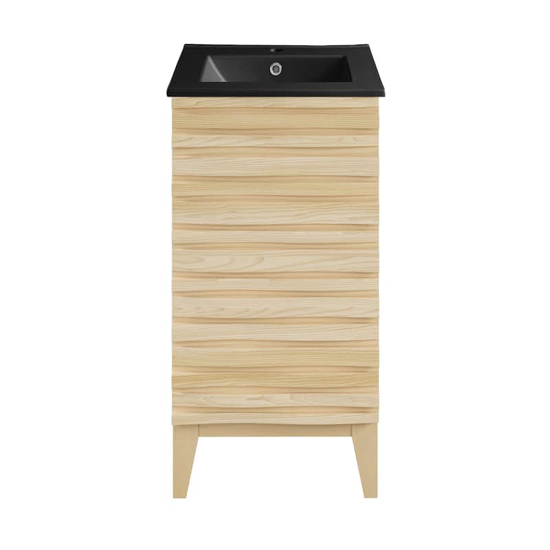 Cascade 18 In. Natural Oak Bathroom Vanity With Black Ceramic Sink Top